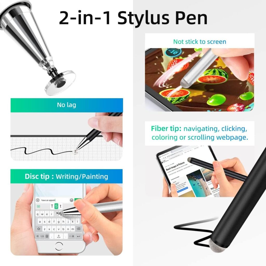 Stylus Pen for Touch Screen (3 Pack Two Way High Sensitivity) Universal Capacitive Pen for iPad iPhone Android Samsung Phone Microsoft Tablet Fine Point Disc Stylist Pencil Magnetic Cap Fiber Tips