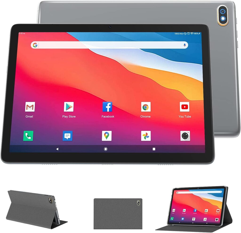 Tablet 10 Inch 128GB ROM +512GB Android Tablet 2.4G/5G WiFi Tablet Computer, 1920 * 1200 IPS Google Certificated Tablets, 8 Core, 13MP Camera, GPS, Gray (Include a Case)