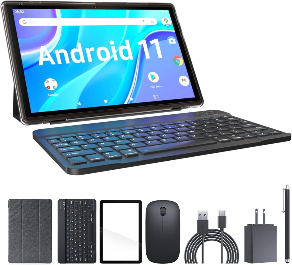 Tablet 2 in 1 Android 11 Tablets with Keyboard 10 inch Tabletas Include Case Mouse Stylus Tempered Film 6000mAh Tablet 2GB+32GB / 512GB Expandable Tableta, 8MP Dual Camera, WiFi BT Google Tablet PC.