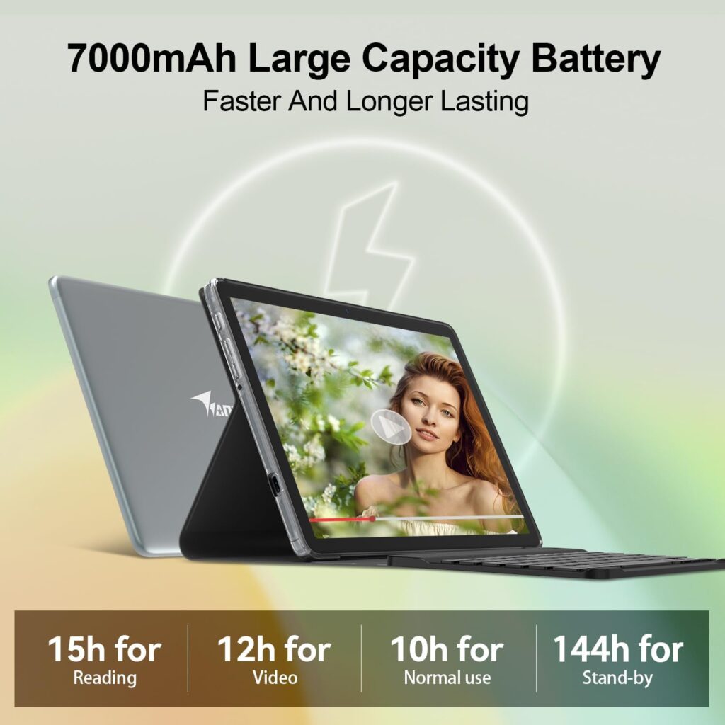 Tablet Android 2023 10 Inch Tablet, 2-In-1 Octa-Core Tablet with 128GB + 1TB Expansion + 4GB, Keyboard, 13+8MP Dual Camera, 5G WIFI, HD Touch Screen Tablet with Stylus, Mouse, Bluetooth, GPS, Case