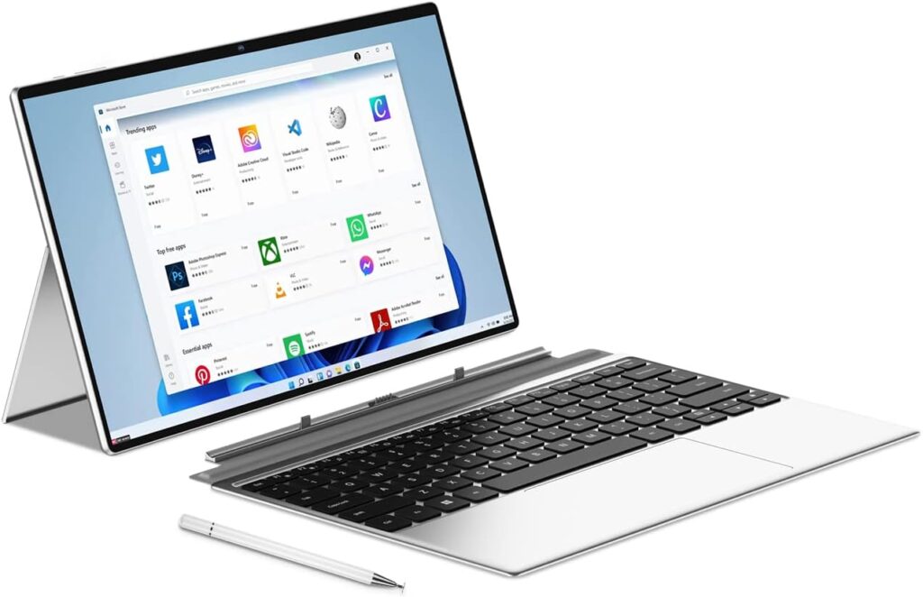 2 in 1 Laptop Computer, Intel J4125 Processor Windows 11 Touchscreen 12.3 HD Display with Detachable Keyboard 12GB RAM, 256GB SSD Storage, Type-C, TF Card, Use for Business, Study and Entertainment