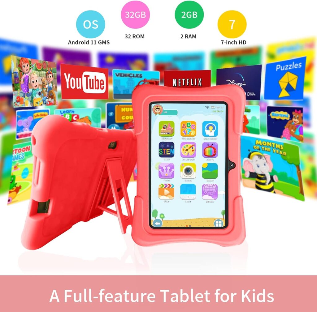 Amazon.com : COLORROOM 7 inch Tablet for Kids 2GB 32GB Android 11 Preinstalled Parent Control Children Education Toddler Tablet with Shockproof Case,Bluetooth, WiFi, GMS Certified, Dual Camera (Red) : Electronics