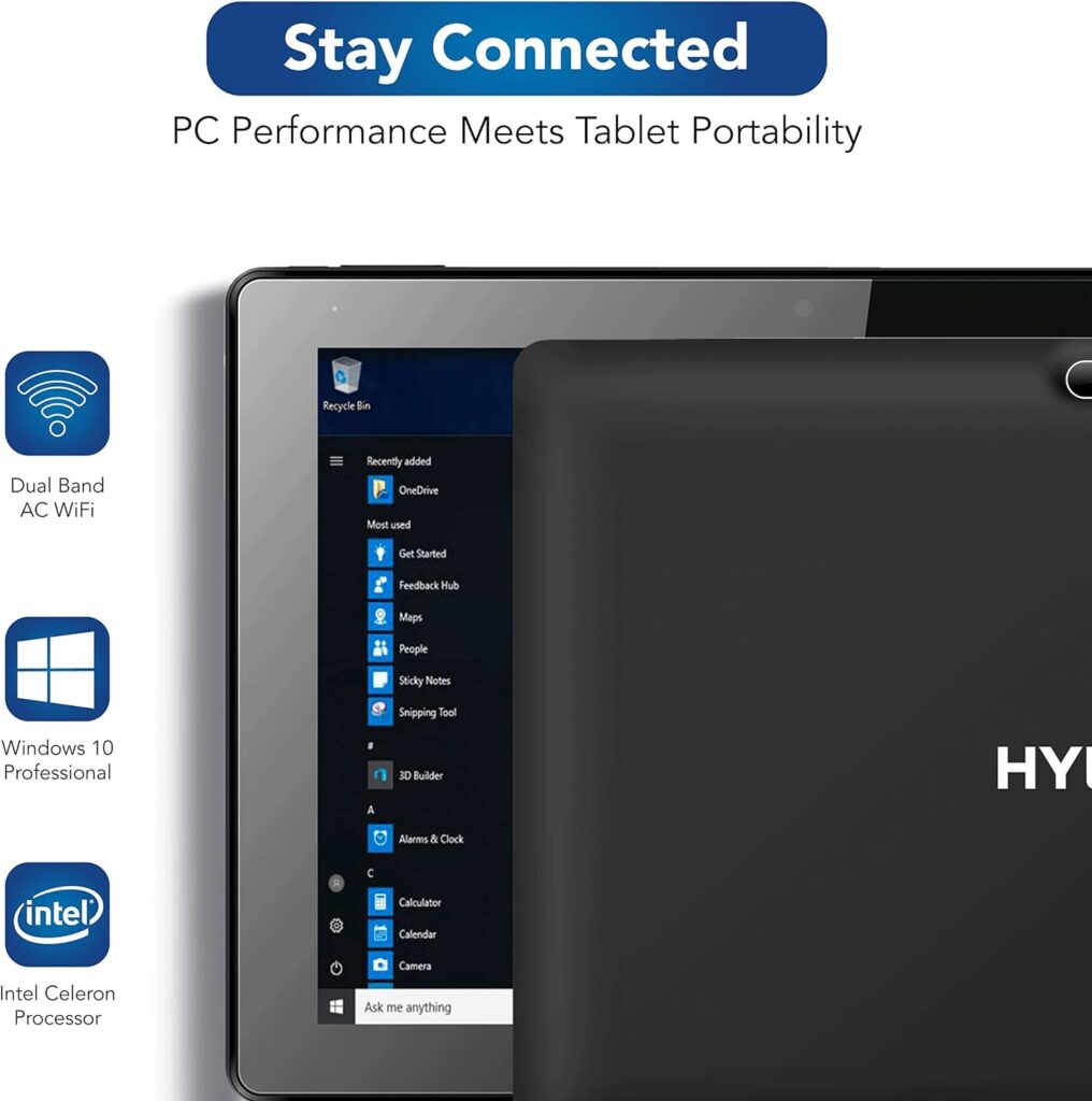 Amazon.com : Hyundai HYtab Pro 10.1 Inch 2 in 1 Tablet Windows - FHD 1920 x 1200, Windows 10 Pro, 4GB RAM, 64GB Storage, Tablet with Keyboard Folio Case and Bluetooth Mouse, Black : Electronics