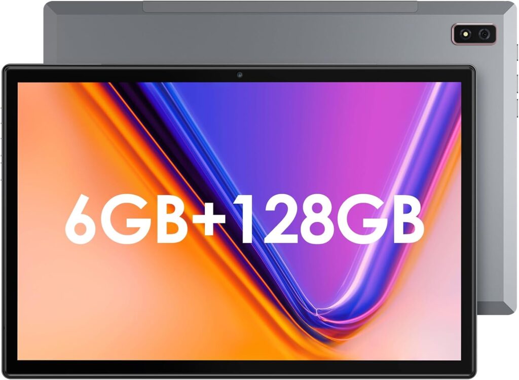 Android Tablet 10 Inch, 6GB RAM 128GB Storage, 1.8Ghz 8-core, Google Kids Space, 300Nits Brightness 1080P FHD Display, 7000mAh, 2.4G+5G WiFi, Gyroscope, GPS, Metal Body, PlimPad P60 Space Gray