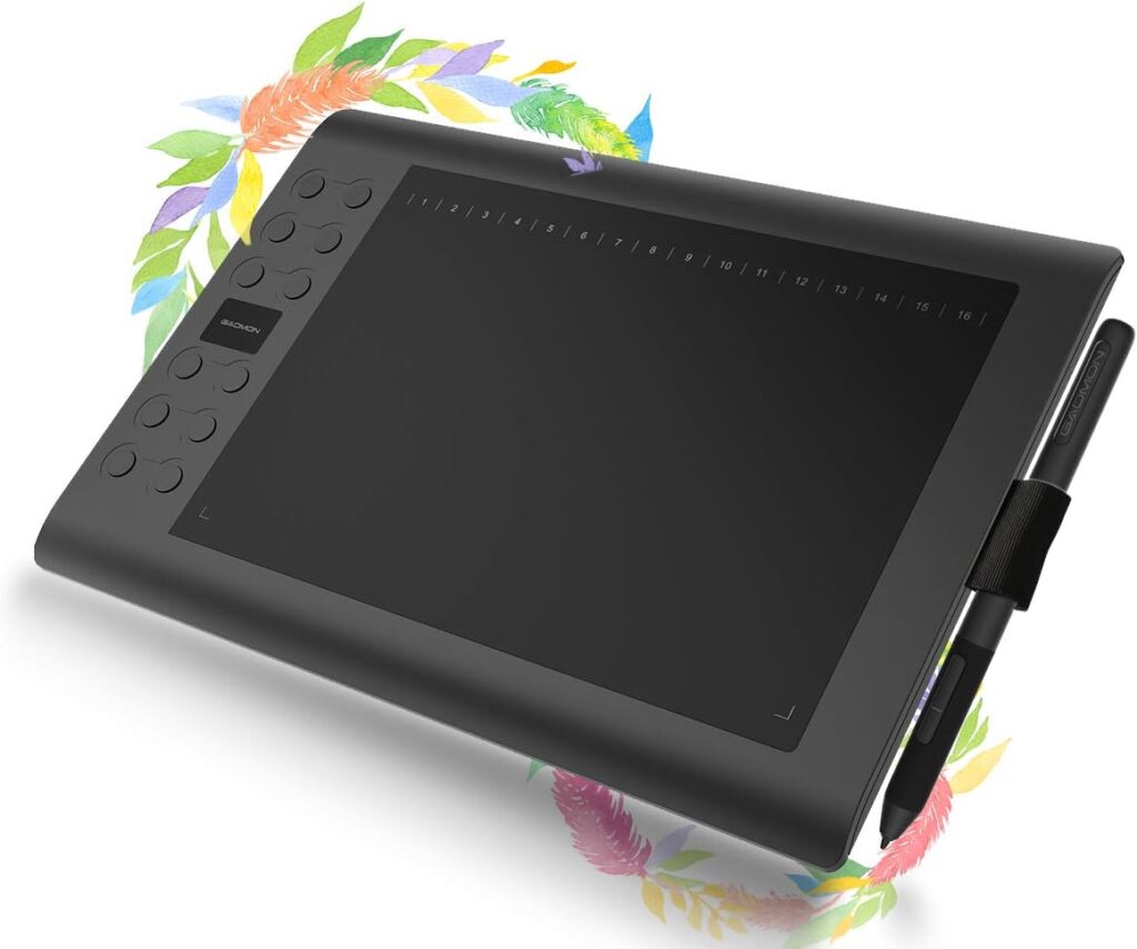 GAOMON M106K PRO 10 x 6.25 Graphics Drawing Tablet with 8192 Levels Tilt Supported Battery-Free Stylus and 12 Hot Keys for Windows/mac/Android OS