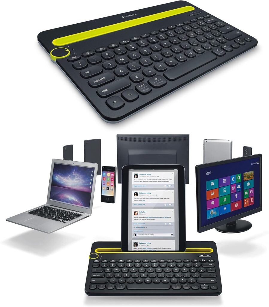 Logitech 920-006342 Bluetooth Multi-Device Keyboard K480 - Wireless Connectivity - Bluetooth - English, French - QWERTY Layout - Computer, Tablet, Smartphone - Black (Renewed)