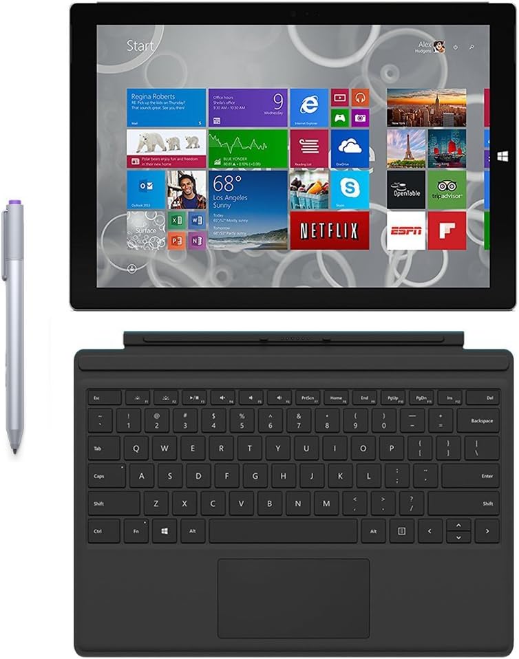 Microsoft Surface Pro 3 Tablet (12-inch, 128 GB, Intel Core i5, Windows 10) + Microsoft Surface Type Cover (Renewed)