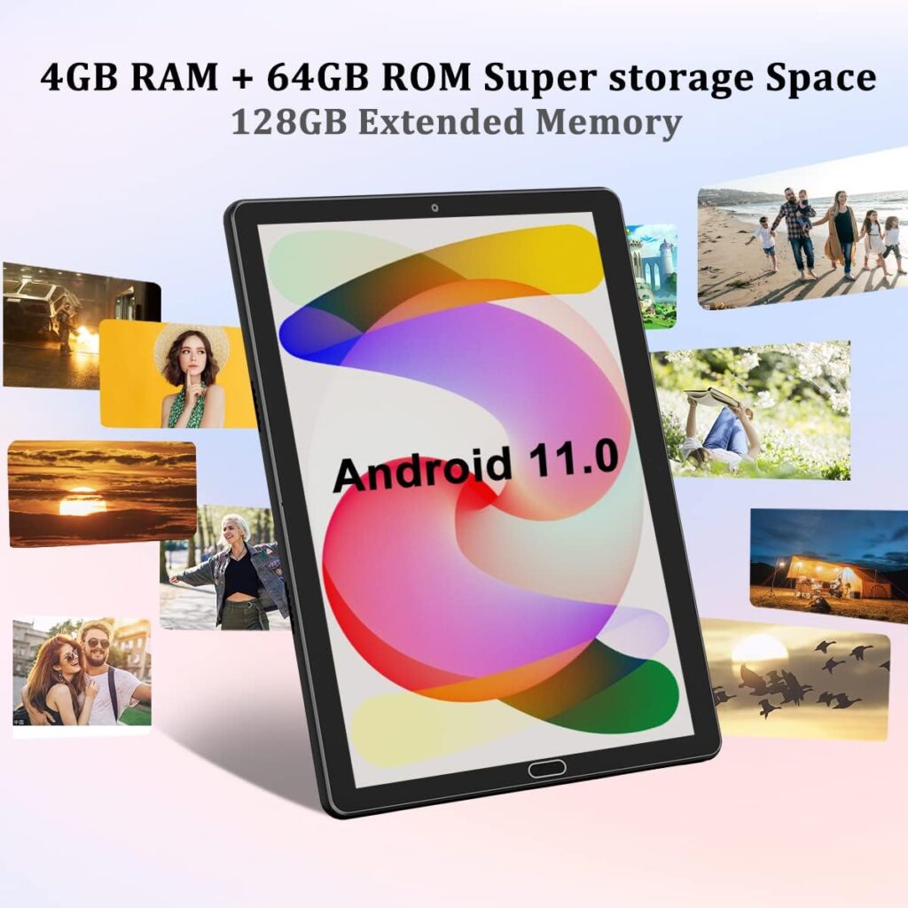 Tablet 10 Inch Android 11 2 in 1 Tablet with Keyboard 4GB RAM 64GB ROM 128GB Expansion, 13MP Camera, 5G WiFi, Bluetooth Mouse, Stylus, HD Display, 6000 mAh Battery, OTG, Google Certified (Black)