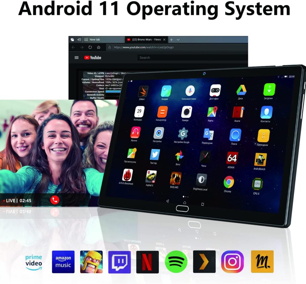 Tablet 10 Inch Android 11 Tablets, 2 in 1 PC with 4+64/128GB Storage Octa-Core, Dual Sim Card Slots Support 4G Cellular Tablet with Keyboard,13MP Camera, 6000mAh Battery, GPS, Bluetooth, WiFi