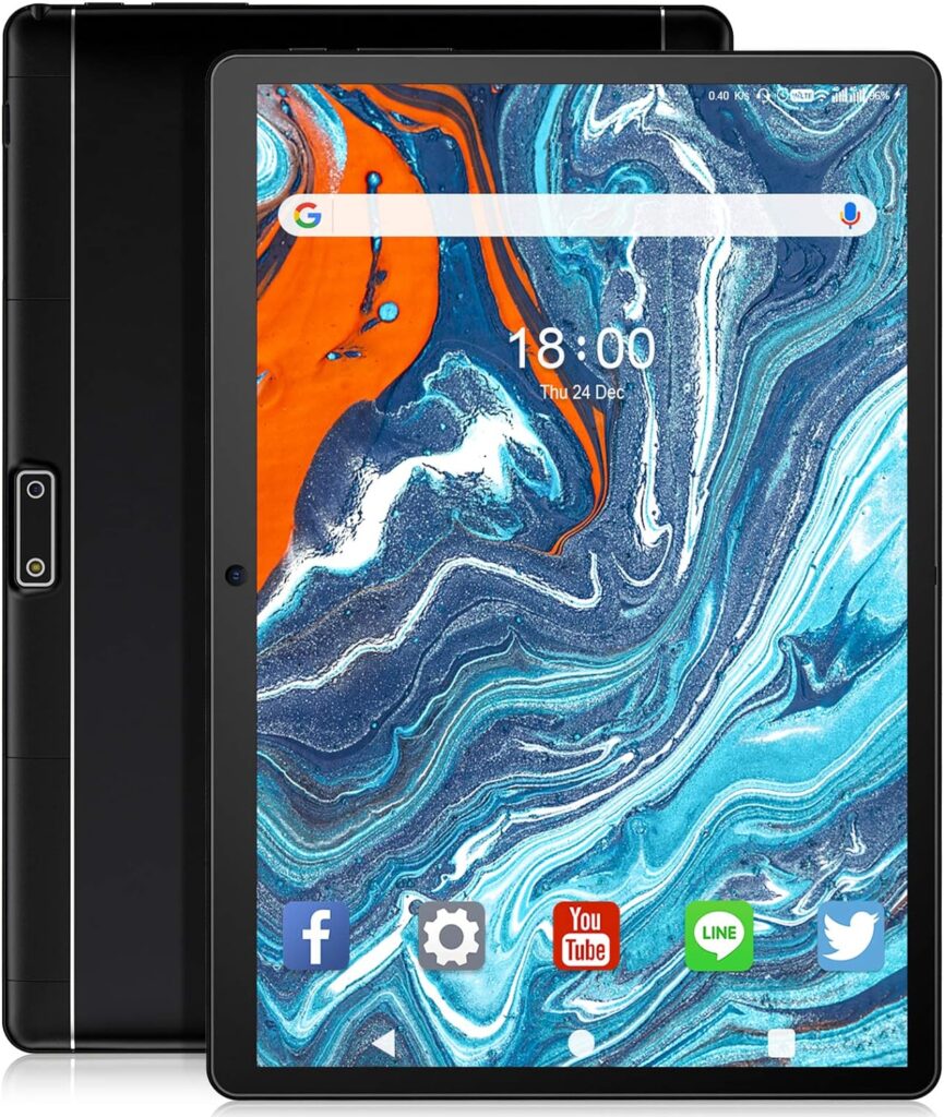 Tablet 10.1 inch Android Tablet, Quad-Core Processor 32GB Storage, Dual Camera, Sim Card Slot, WiFi, Bluetooth, GPS, 128GB Expand and 3G Phone Call Support, IPS Full HD Display (Black)