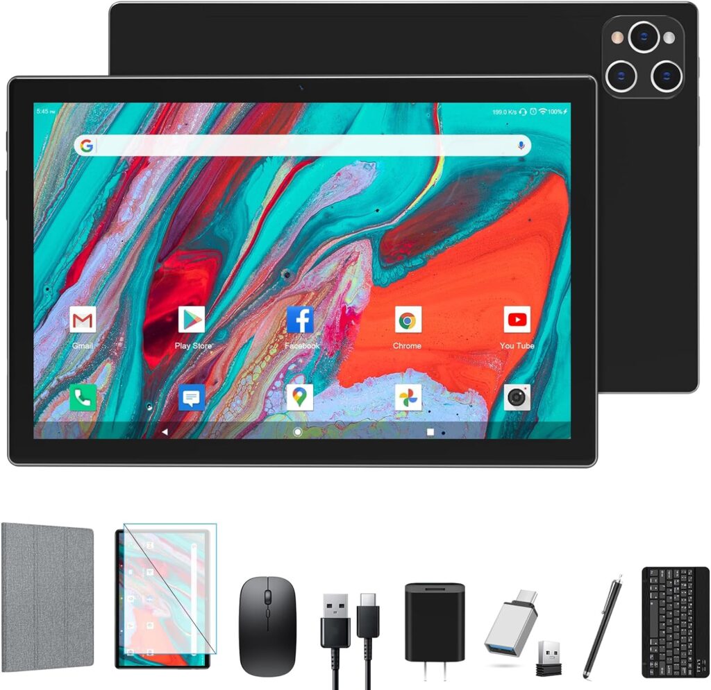 Tablet 2023 Latest Android 12 Tablet 128GB + 16GB (8+8 Expand) Large Storage, 2 in 1 Tablet with Keyboard, Octa-Core Processor, Tablet 10 Inch Screen, 5G WIFI Tablet Bluetooth/Mouse/Case/13MP Camera