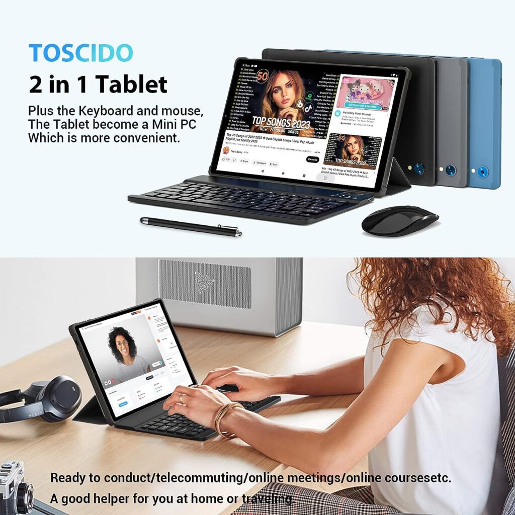 TOSCiDO Tablet 2023 Android 12 Tablets 10.3 inch 2K FHD Tableta,15GB RAM 128GB Storage 2TB Expand,8 Core 12nm CPU Tablet PC,2000 * 1200 IPS, in-Cell LCD Screen,8000mAh,5G WiFi,GPS,8+13MP Camera,Black