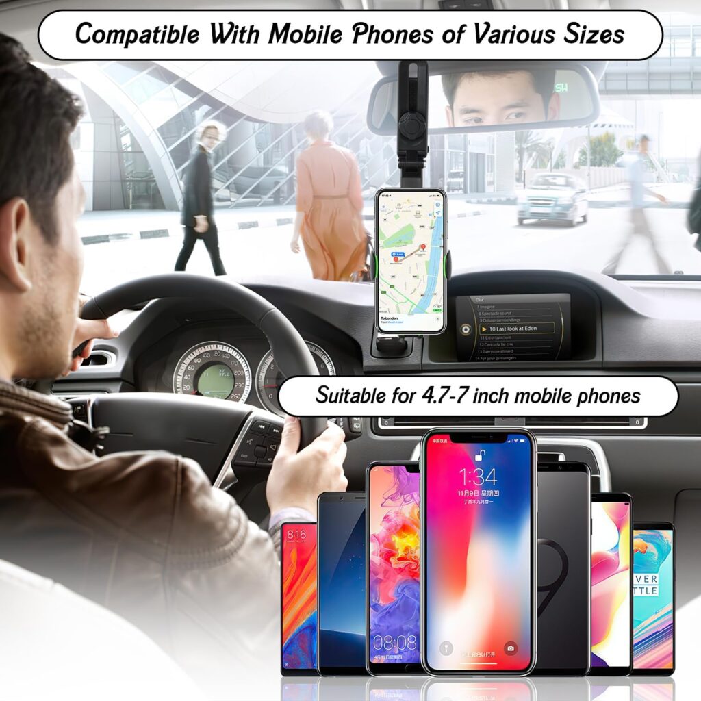 1080°Rotatable and Retractable Car Phone Holder,Sun Visor Phone Holder for Car,Multifunctional Rear View Mirror Phone Holder,Foldable 360 Rotating Cell Phone Mount for All Mobile Phones (Green)