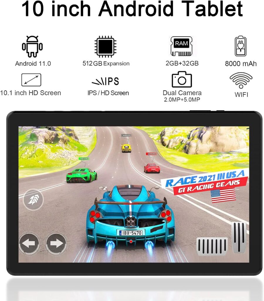 Amazon.com : Relndoo Android Tablet 10 inch, Android 11 Tablet 2GB RAM 32GB ROM 512GB Expand, Tablet Android with 8000mAh Battery, WiFi, GPS, Bluetooth, Dual Camera, GMS Certified : Electronics