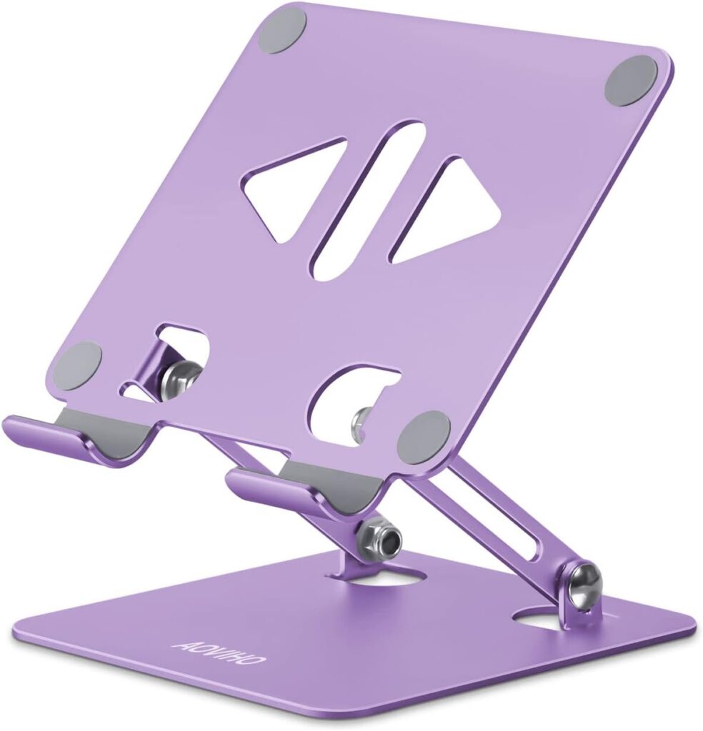 Aoviho Desk Tablet Stand Holder, Adjustable Tablet Holder, Foldable Aluminum Tablet Mount for iPad Samsung Galaxy Tabs Z Fold Kindle Fire,All Tablets (4-13 inch) (Purple)