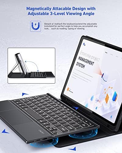 Doohoeek Backlit Bluetooth Keyboard Case Touch for Samsung Galaxy S9+ Plus / S9 FE+ Plus 12.4-inch 2023, Keyboard with Trackpad 2023 New Relased with 7-Color Backlit and Multi-Angle Kickstand