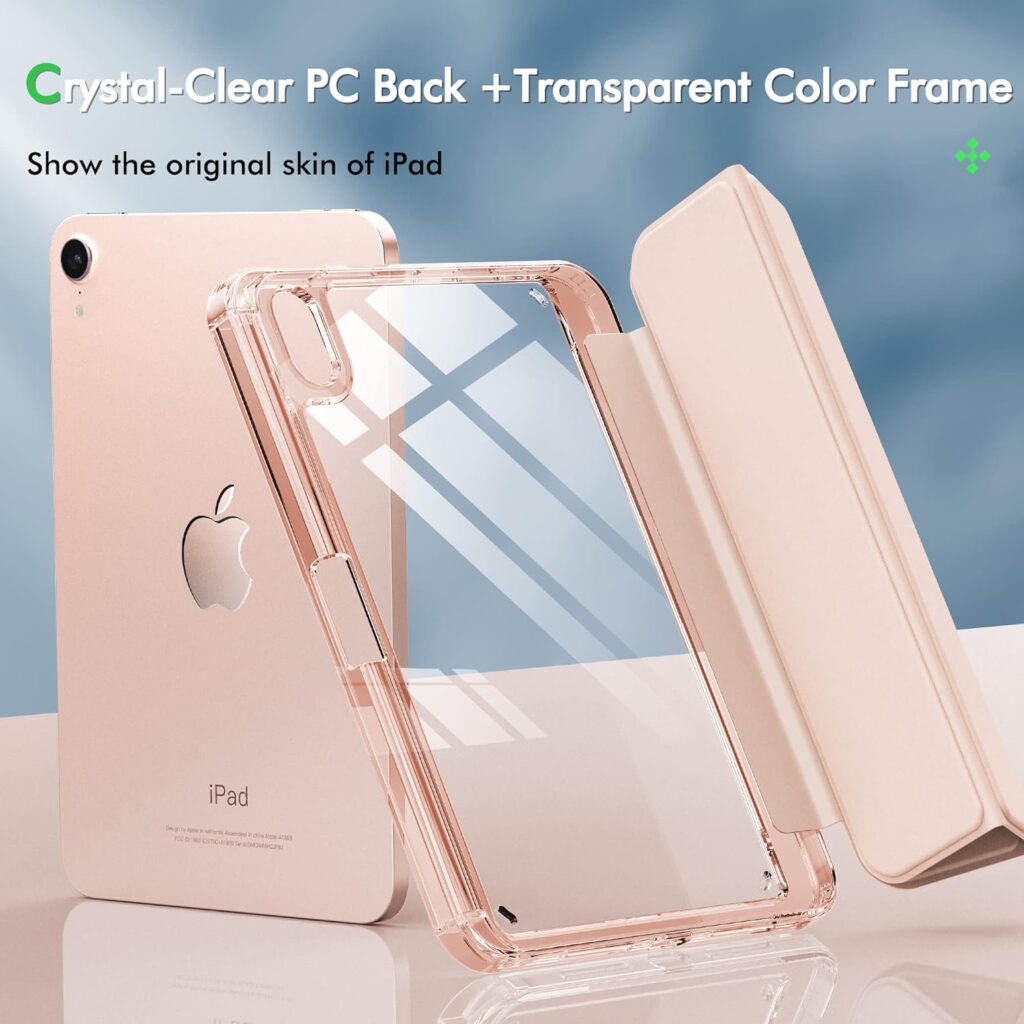 INFILAND iPad Mini 6 case (8.3 inch, 2021), 【Ultra-Clear Back  PU Leather Cover】【6 FT Drop Protection】 iPad Mini 6th Generation Case with Pencil Holder Support Wireless Charging -Baroque