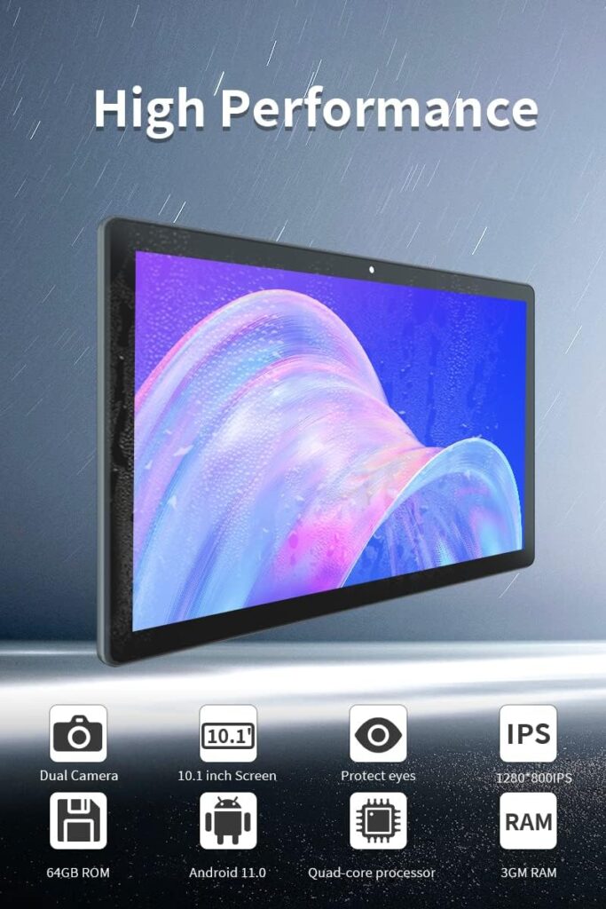 JUNINKE Tablet Android 12, 10 inch Android Tablet, 3+64GB, Quad-Core Tablets, IPS HD Screen, Powerful Performance, High Capacity, 6000mAh,GPS,FM