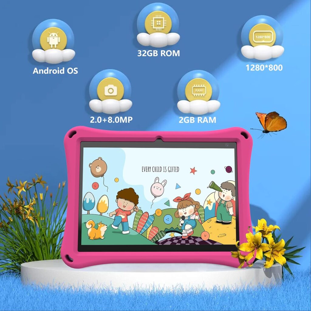 Kids Tablet, 10 inch Tablet for Kids 32GB ROM+512GB Expand Android Tablets, Parental Control Toddler Tablet, 6000mAh Battery, 2GB RAM, Dual 2+8MP Camera, BT, Wifi Kids Tablet with Kid-Proof Case