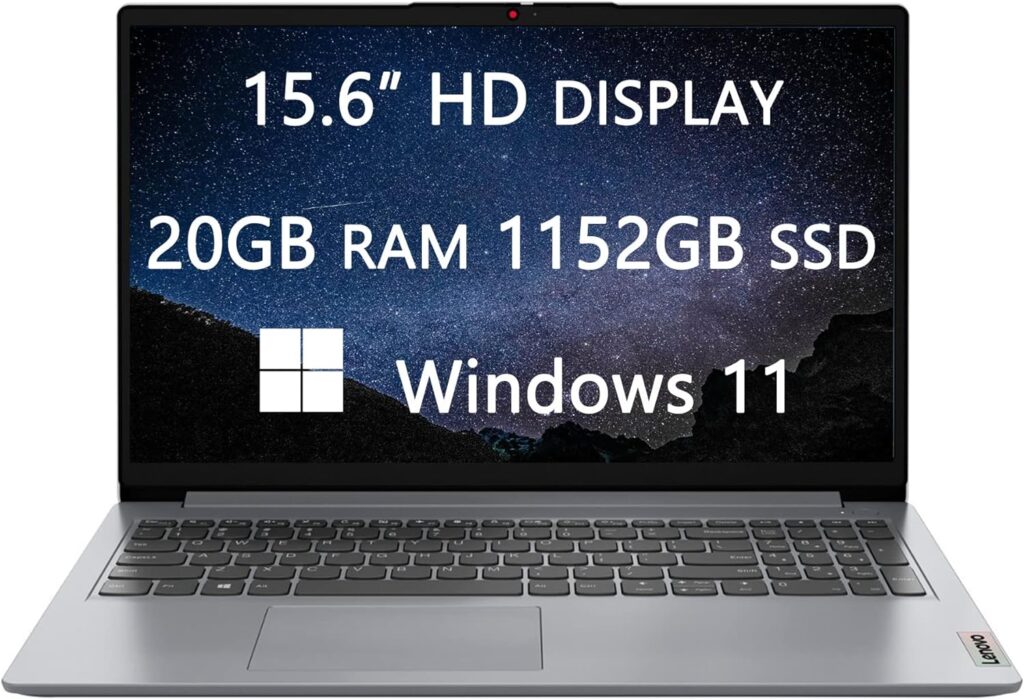 Lenovo Ideapad 1 15 HD Laptop, 2023 Newest Upgrade, Athlon Silver 3050U, 20GB RAM, 1152GB(128GB + 1TB) SSD, HDMI, Ethernet, Webcam, Wi-Fi, Bluetooth, Light-Weight, Windows 11, LIONEYE HDMI Cable