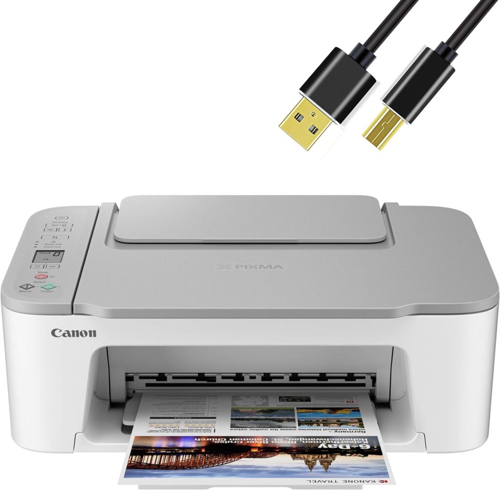 NeeGo Canon Wireless Inkjet All-in-One Printer with LCD Screen Print Scan and Copy, Built-in WiFi Wireless Printing from Android, Laptop, Tablet, and Smartphone with 6 Ft Printer Cable - White