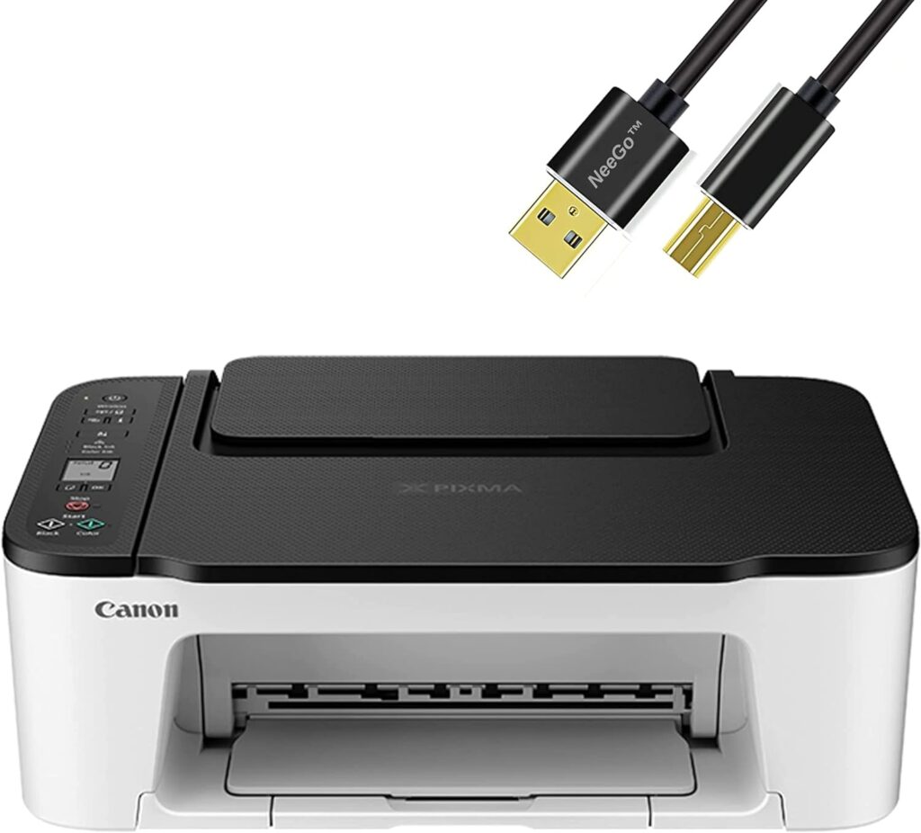 NeeGo Canon Wireless Inkjet All-in-One Printer with LCD Screen Print Scan and Copy, Built-in WiFi Wireless Printing from Android, Laptop, Tablet, and Smartphone with 6 Ft Printer Cable - White