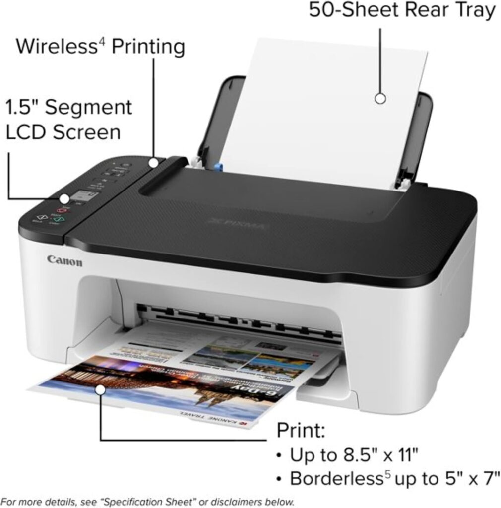 NeeGo Canon Wireless Inkjet All-in-One Printer with LCD Screen Print Scan and Copy, Built-in WiFi Wireless Printing from Android, Laptop, Tablet, and Smartphone with 6 Ft Printer Cable - White