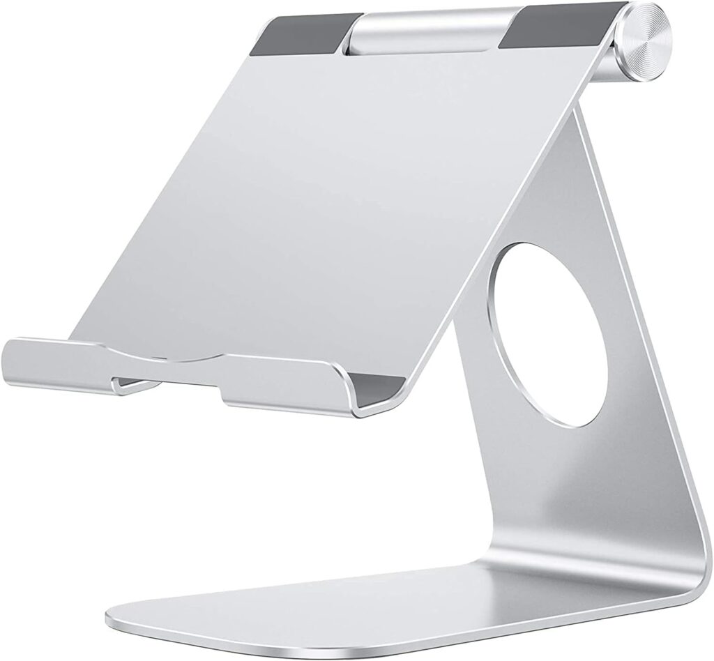 OMOTON Tablet Stand Holder Adjustable, T1 Desktop Aluminum Tablet Dock Cradle Compatible with iPad Air/Mini, iPad 10.2/9.7, iPad Pro 11/12.9, Samsung Tab and More Up to 12.9 inch, Silver