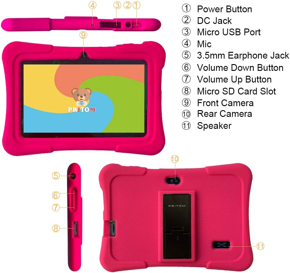 PRITOM 7 inch Kids Tablet | Quad Core Android 10.0, 32 GB ROM | WiFi,Bluetooth,Dual Camera | Educational,Games,Parental Control,Kids Software Pre-Installed with Kids-Tablet Case (Pink)