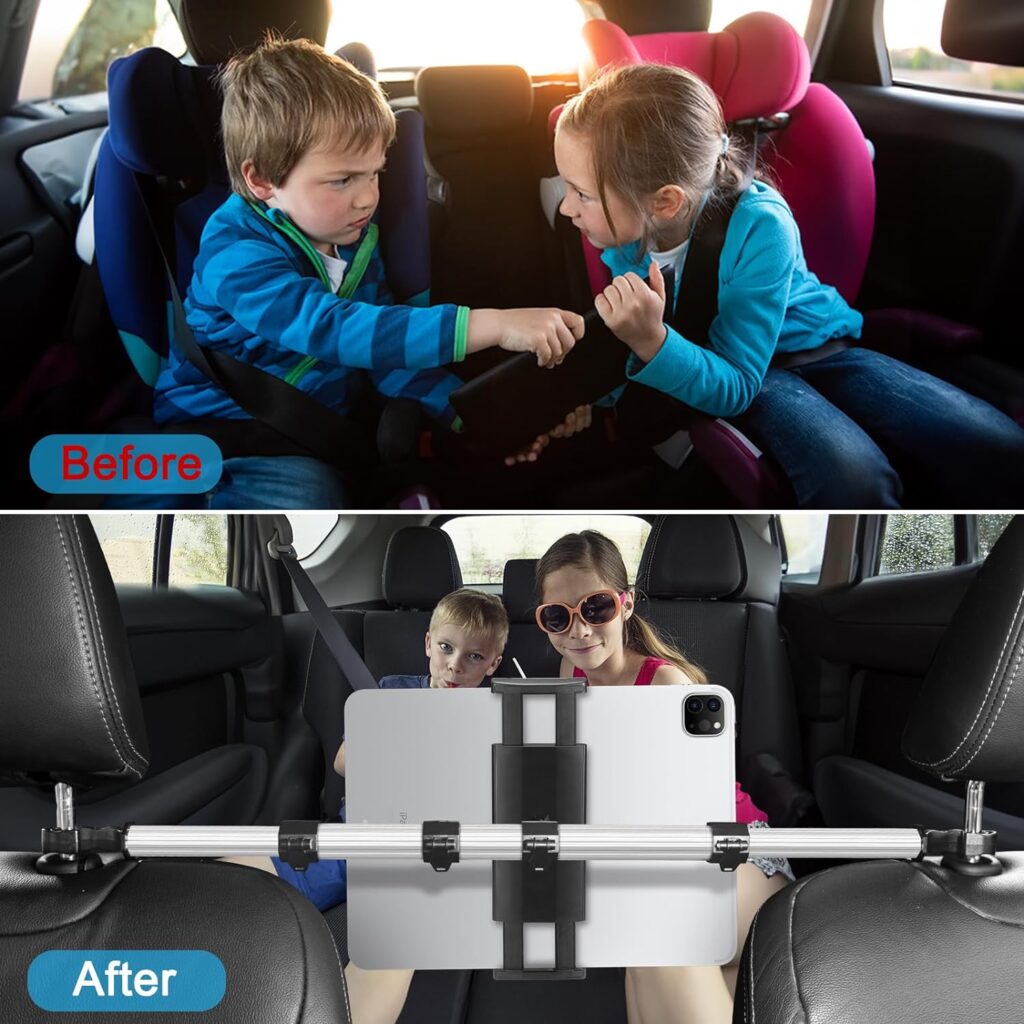 SAMHOUSING Car Headrest Tablet Holder, Adjustable Tablet Car Mount for Back Seat, Road Trip Essentials for Kids, for 4.7-12.9 Tablet Like iPad Pro, Air, Mini, Galaxy, Fire,iPhone