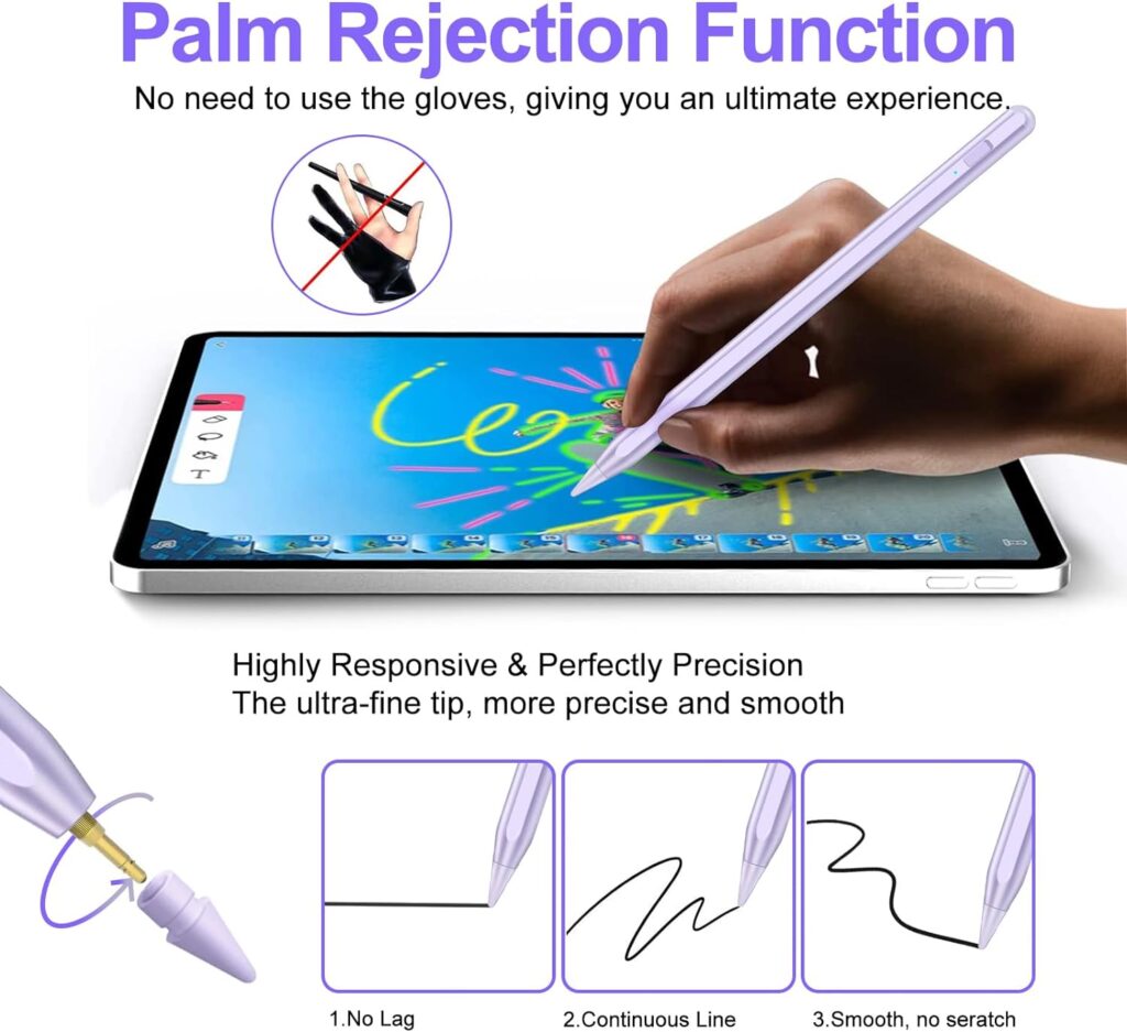 Stylus Pen for iPad, Jvkzaen Quick Charging Pencil with Palm Rejection, Tilt Sensitivity, iPad Pencil, Work for 2018-2023 iPad Air 3/4/5, iPad Mini 5/6, iPad 6/7/8/9/10, iPad Pro 11, iPad Pro 12.9