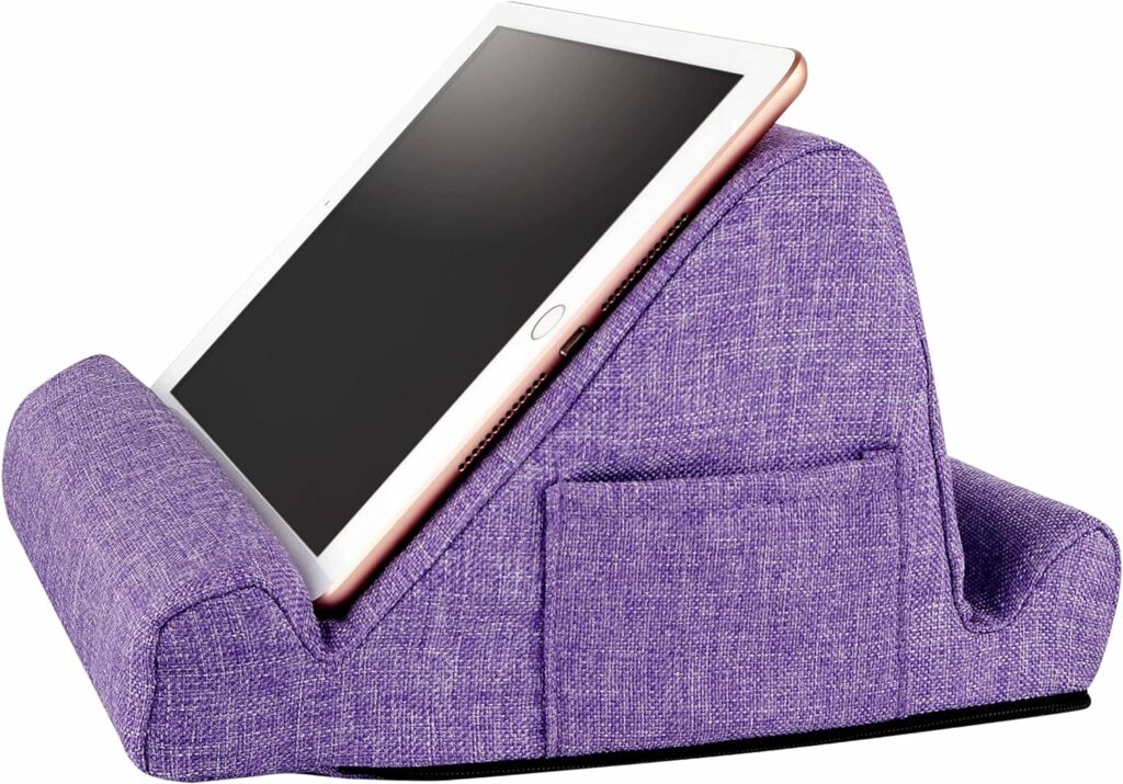 THE DUO Multi-Angle Viewing Stand for iPad, Tablet, Phone - Pillow Tablet Stand with Side Pockets - Portable Tablet Holder for Travel and Work from Home - Purple, 10 x 10 x 6.75 inches