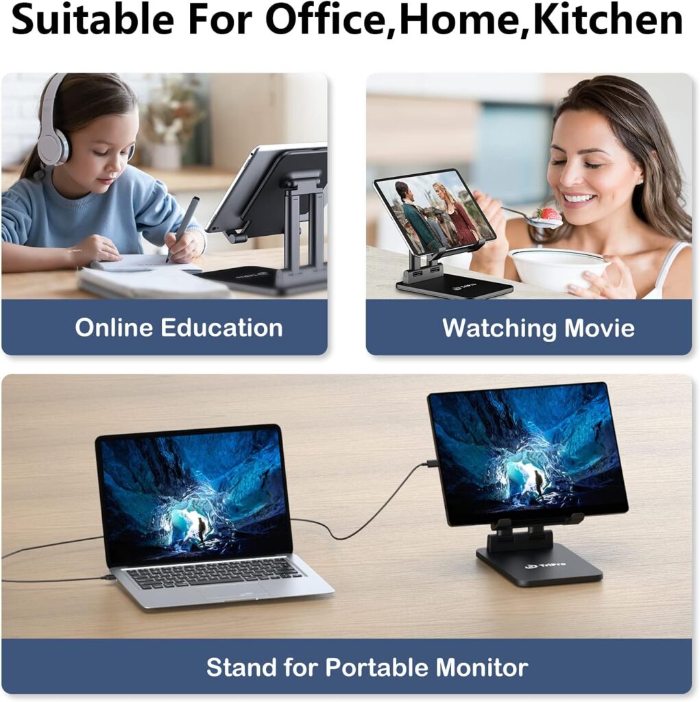 TriPro Tablet Stand -Portable Monitor Stand,4.72 Wide, Adjustable  Foldable, Super Sturdy, Holder for Desk Compatible with iPad/Tablets/Monitor 7-15.6 and Surface Pro