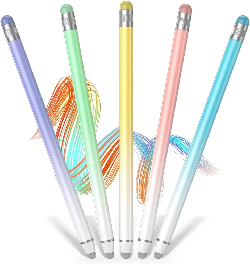 Universal Stylus Pens for Touch Screens (2 Pcs), High Sensitivity Fiber Tips, Compatible with Apple/iPhone/iPad/iOS/Android/Samsung Tablets and All Capacitive Touch Screens (Gradient Multi-Color)