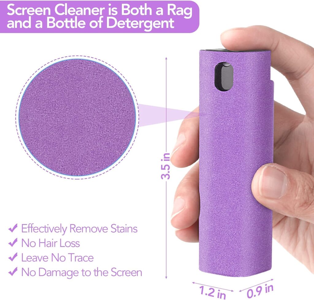 2 Pcs Fingerprint Proof Screen Cleaner, 3 in 1Touchscreen Mist Cleaner Spray Wipe Cleaner Screen Cleaner Soft Fiber Flannel, Safe for All Phones Glasses Tablet Laptop TV Watch Screens (Pink)