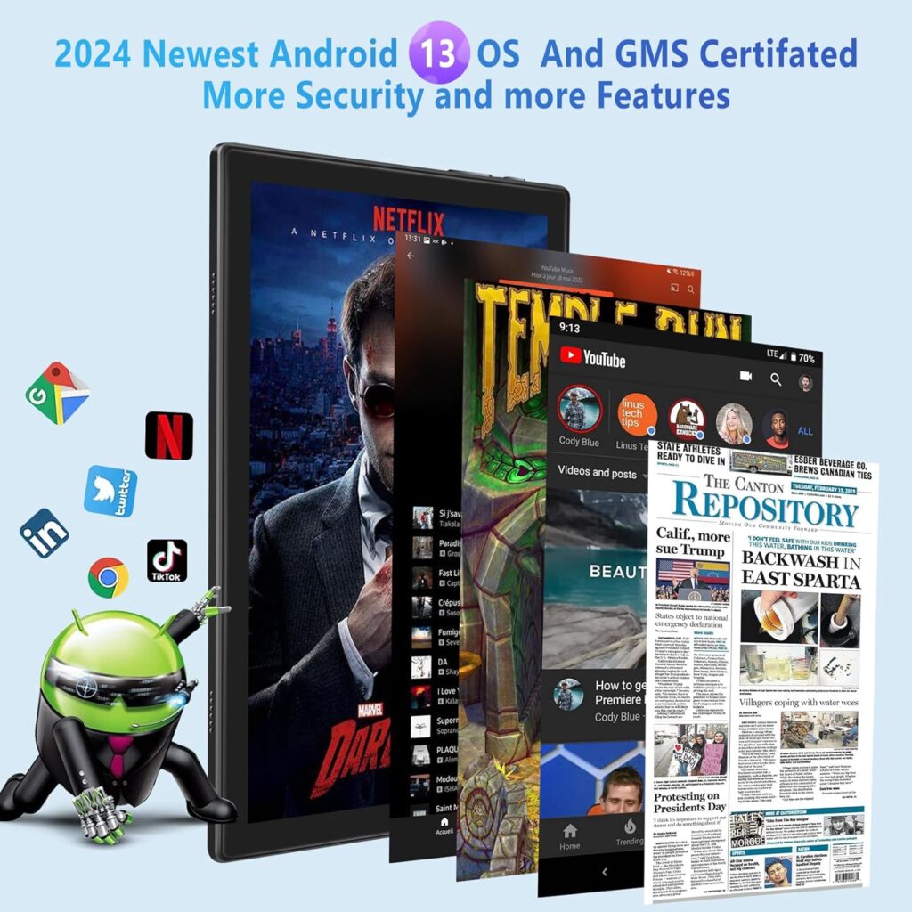 2023 Newest 10 Inch Tablet Android 13 Tablets with Keyboard, 12GB RAM 128GB ROM 512GB Expand, Octa-Core, 5G/2.4G WiFi, HD IPS Display, 8000mAh Tablet PC with Case Mouse GPS Split Screen Support -Black