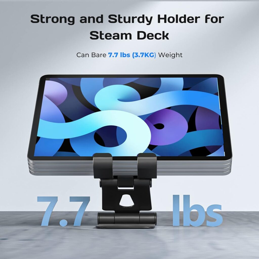 Adjustable Holder Stand Base for Steam Deck, Aluminum Alloy Foldable Anti-Slip Desk Playstand Dock Cradle, Thick Case Friendly, Multi-Angle Viewing For Switch, Steam Deck, iPad, other Mobile Phones