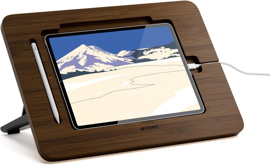 AFOOYO Bamboo iPad Drawing Stand - Portable  Adjustable 5 Angles, Laptop Stand Riser, Book Reading Stand, Fit 9.7/10.2/10.5/10.9/11 inches(Walnut Varnish)