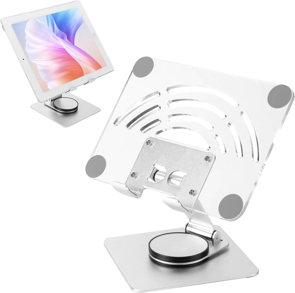 AJIAAIONE Acrylic Tablet Holder,iPad Stand, 360 Rotating Base,Foldable Adjustable Tablet Stand,Tablet Stand for Desk,Compatible with iPad Pro Air Mini 4 to 12.9-inch Tablets