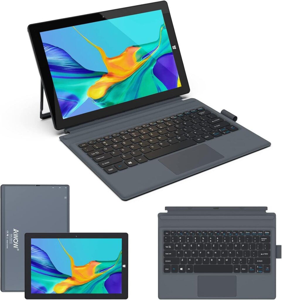 AWOW Detachable 2 in 1 Laptop Touchscreen Windows 11, 8GB RAM 256GB SSD, 10.1 Tablet with Keyboard, Intel Celeron N4120 2.6GHz, 2.4G+5G WiFi, Bluetooth, USB3.0, HDMI, Dual Camera