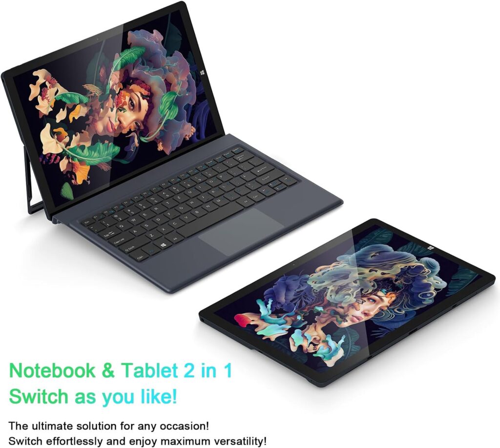 AWOW Detachable 2 in 1 Laptop Touchscreen Windows 11, 8GB RAM 256GB SSD, 10.1 Tablet with Keyboard, Intel Celeron N4120 2.6GHz, 2.4G+5G WiFi, Bluetooth, USB3.0, HDMI, Dual Camera