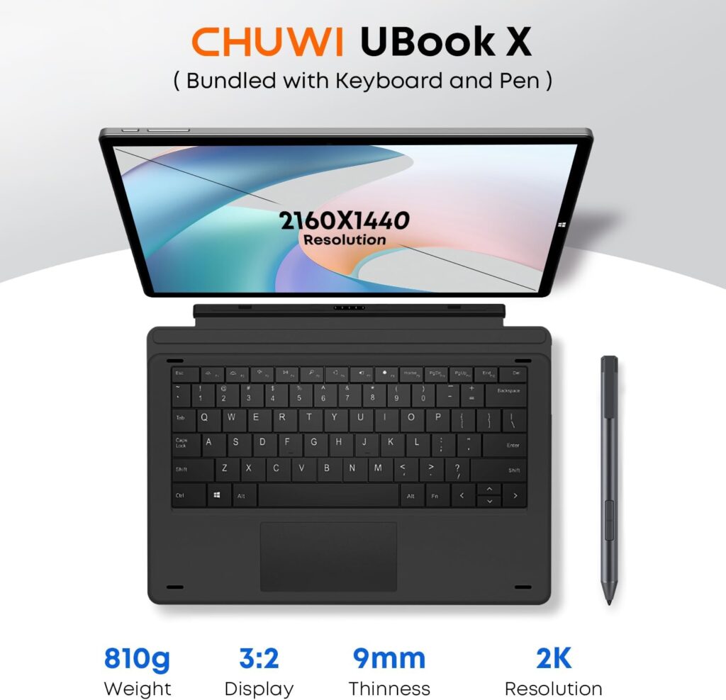 CHUWI UBook X 12 Windows 11 Tablet, 12GB RAM 512GB ROM,1TB Expand,Intel Core i5-10210Y Up to 4GHz, 2-in-1 Touchscreen Tablet Bundled with Keyboard  Pen, 2160X1440 IPS,HDMI,Type C/WiFi 5/Webcam/38WH