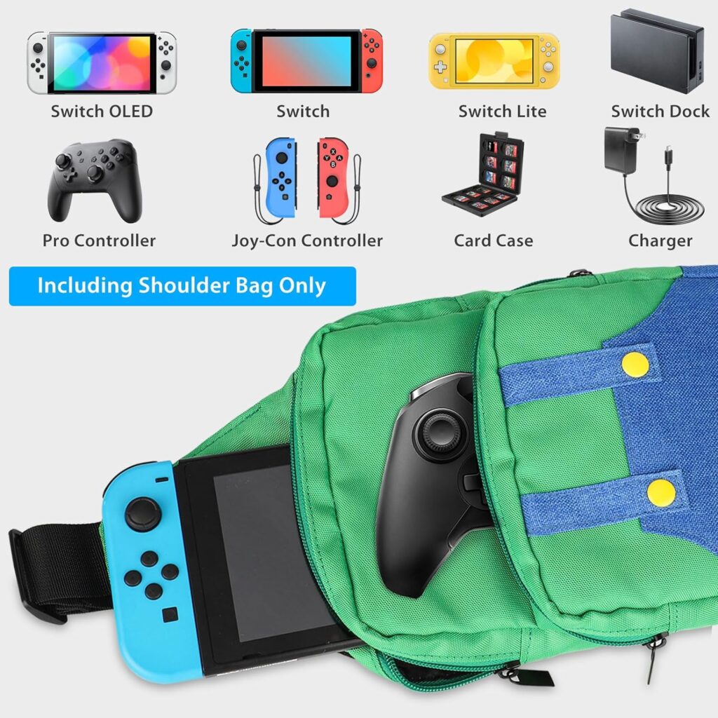 Cute Travel Bag for Nintendo Switch/Lite/OLED/Steam Deck, Small Sling Portable Waterproof Backpack Carrying Crossbody Shoulder Chest Gaming Bag Case for NS SD Console Dock Joy-Cons Accessories Storage