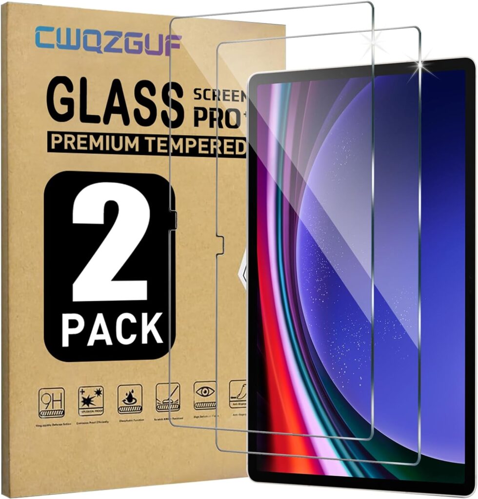 CWQZGUF 2 Pack Galaxy Tab S7 FE/S9 Plus/S8 Plus/S7 Plus 12.4 Inch Tempered Glass Screen Protector, 9H Hardness, High Clarity, Anti-Shatter, Bubble Free for Samsung Galaxy Tab S7 FE 5G/S9 Plus/S8 Plus/S7 Plus Screen Protector