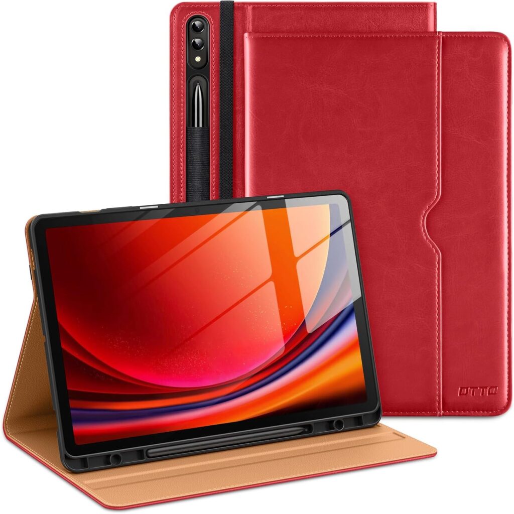 DTTO for Galaxy Tab S9 Plus Case 12.4 Inch Tablet (SM-X810/X816B/X818U), Premium Leather Business Folio Cover with S Pen Holder  Hand Strap for Samsung Galaxy Tab S9+ / S9 Plus 2023, Red