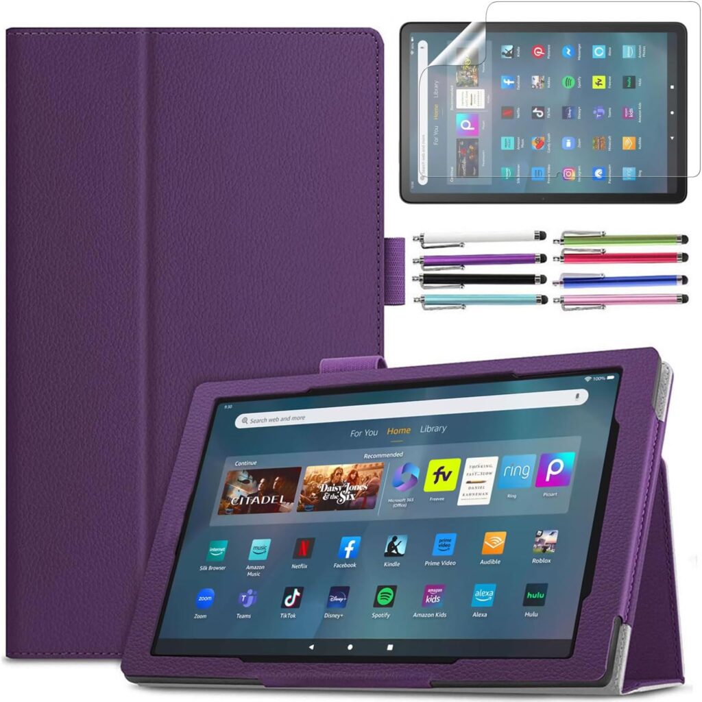 elitegadget Case for Amazon Fire Max 11 11 Tablet (13th Generation, 2023 Released) - Slim Lightweight Folio Folding Stand Cover PU Leather Case + 1 Stylus and 1 Screen Protector (Purple)