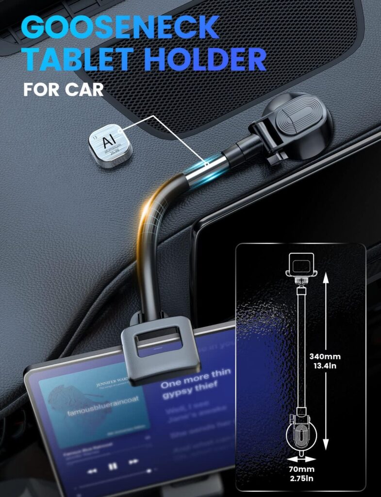 eSamcore Tablet Holder for car, 1.57 Extra Deep Clamp for iPad Holder for Car Dashboard Gooseneck iPad Car Mount Car Tablet Holder Windshield Suction Cup Mount for 6-11 Tablet
