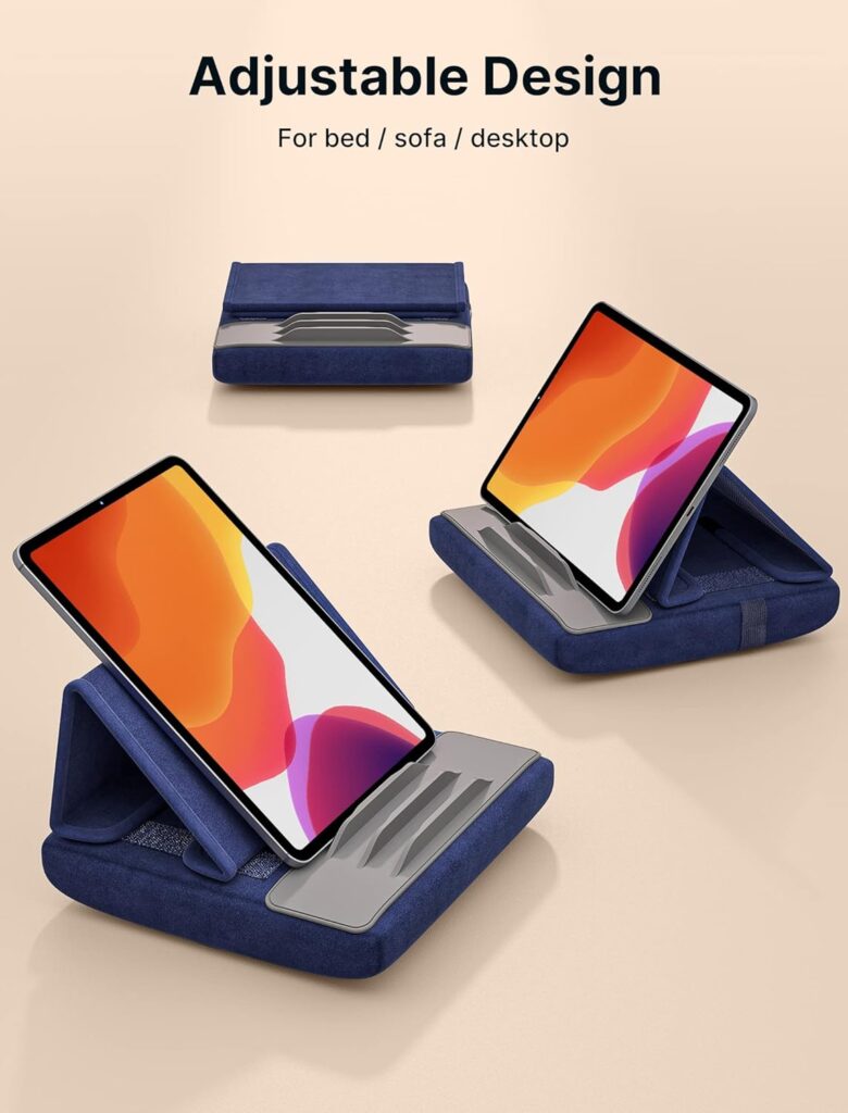 JSAUX Tablet Pillow Stand, Tablet Stand Holder Dock for Lap, Bed and Desk Compatible with iPad Pro 11 10.5 9.7 10.2 Air Mini, Kindle, Tablets, Phones, E-Reader, Books and More 4-11 devices Navy Blue