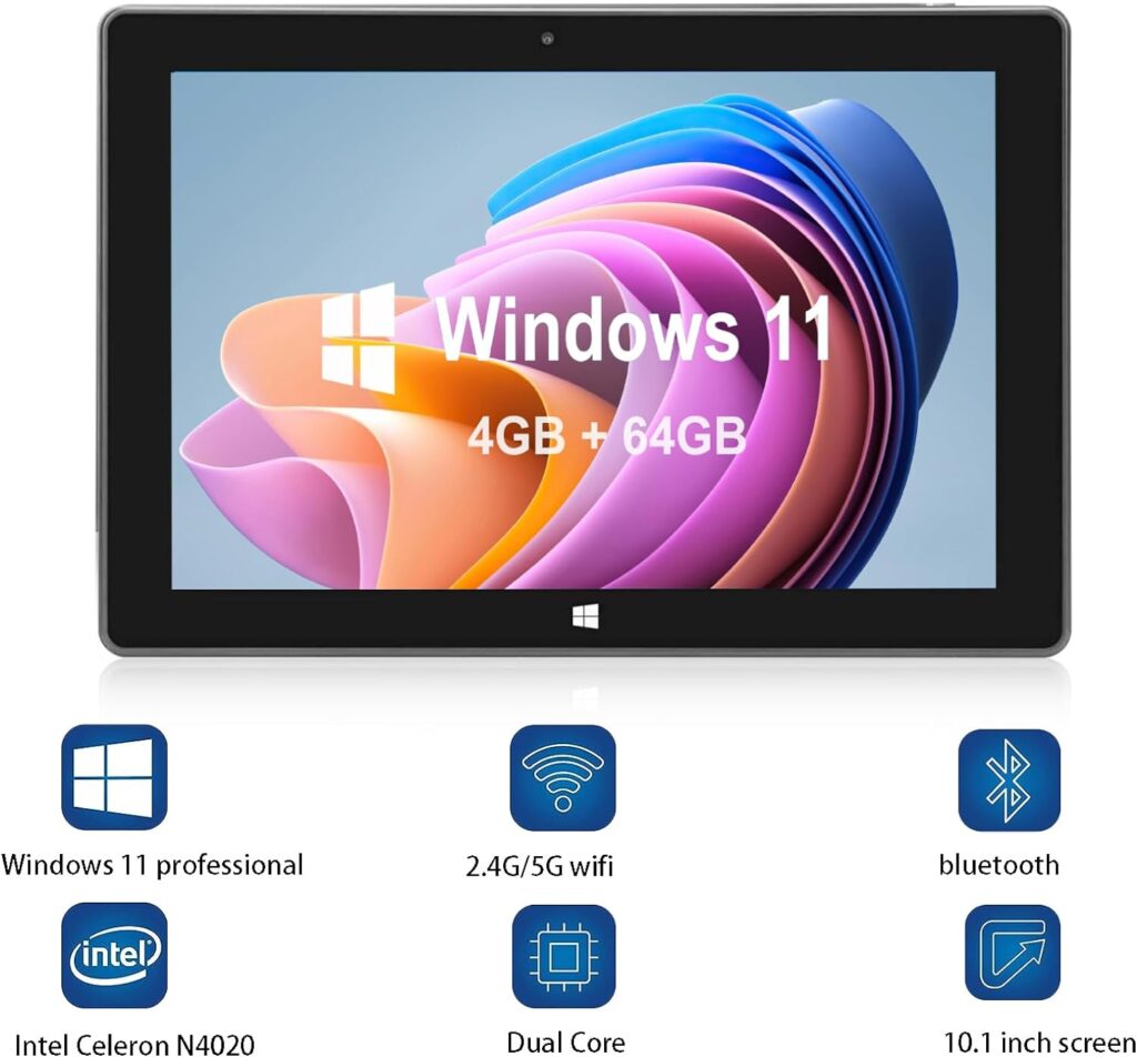 KBJPADS 4GB RAM 64GB ROM Windows 11 Tablets Computer，10.1 Inch Windows Tablet Home,Intel Celeron N4020c,IPS 1280x800 2.8 GHz, 2MP+5MP Dual Camera