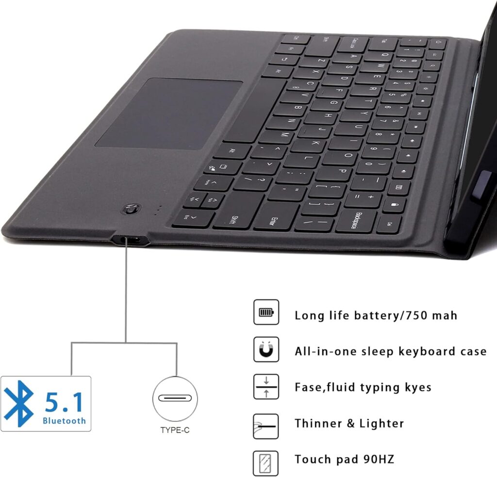 Keyboard Case for Samsung Galaxy Tab S8 Plus/S7 FE/S7 Plus 12.4 inch - Slim Wireless Smart Touch Trackpad Keyboard Folio Tablet Cover - Backlit Keyboard with Kickstand for Tab S8+ / S7 FE/ S7+ Black